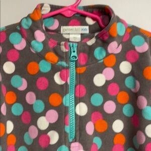 Girls Garnet Hill Kids Gray Colorful Polka Dot fleece  quarter zip pullover, XL
